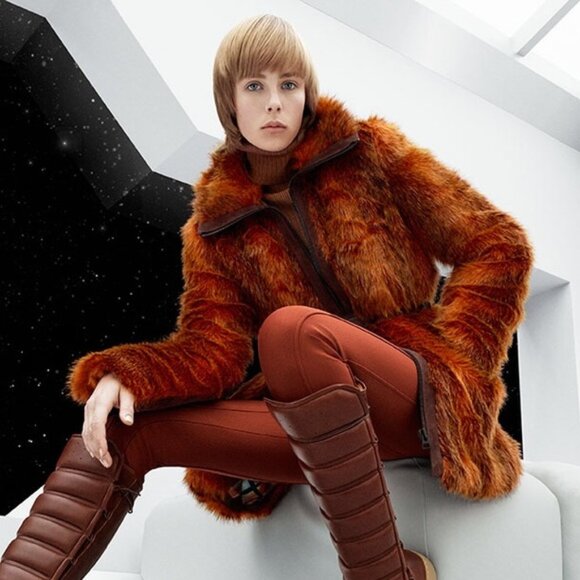 Stunning Rare H&M Studio Coll. Limited Etd Burnt Orange Faux Fur Coat EUC Sz 12 - Picture 2 of 8